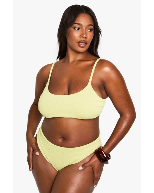 Boohoo Green Plus Swimwear Essentials Crinkle Scoop Neck Bikini Top