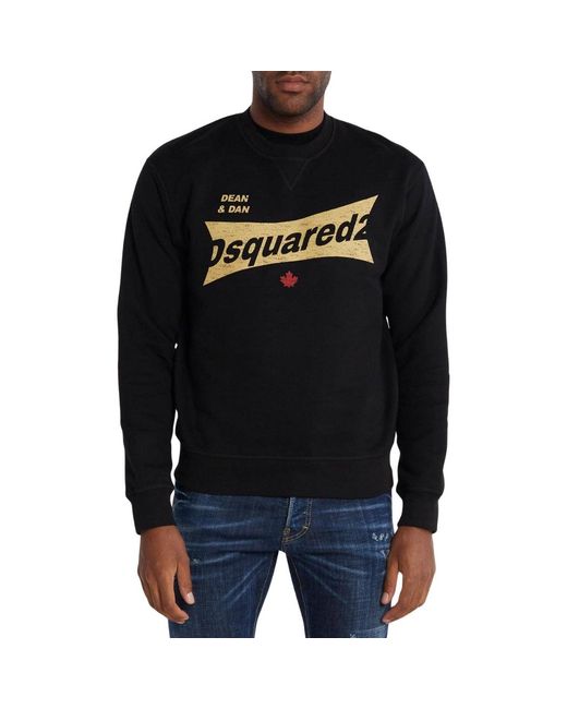 DSquared² Black Cool Fit Logo Crew Neck Jumper Cotton for men