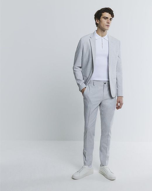 River Island Blue Suit Trousers Skinny Fit Textured for men