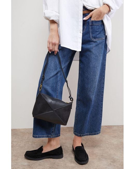 Oasis Blue Taryn Faux Leather Mix Material Shoulder Bag