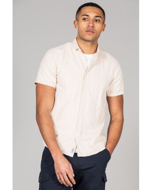 Tokyo Laundry White Linen Blend Short Sleeve Button-Up Shirt With Chest Pocket for men