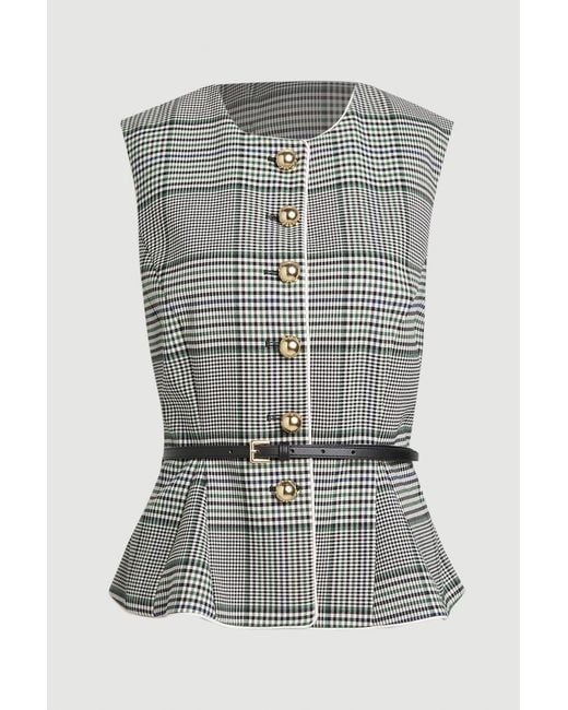 Karen Millen Gray Tailored Check Belted Peplum Jacket