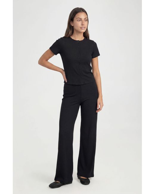 Boohoo Blue Tall Crinkle Rib Button Through Cap Sleeve Top And Trouser Set