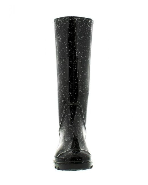 Platino Black Ladies Long Leg Pvc Wellingtons With A Glitter Finish