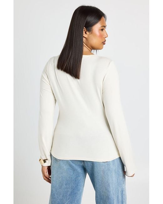 Boohoo White Plus Drape Panel Long Sleeve Top