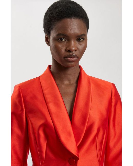 Karen Millen Red Satin Twill Single Breasted Blazer