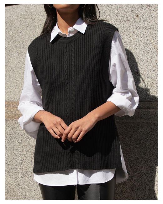 Threadbare Black Cable Knit Sleeveless Sweater Vest