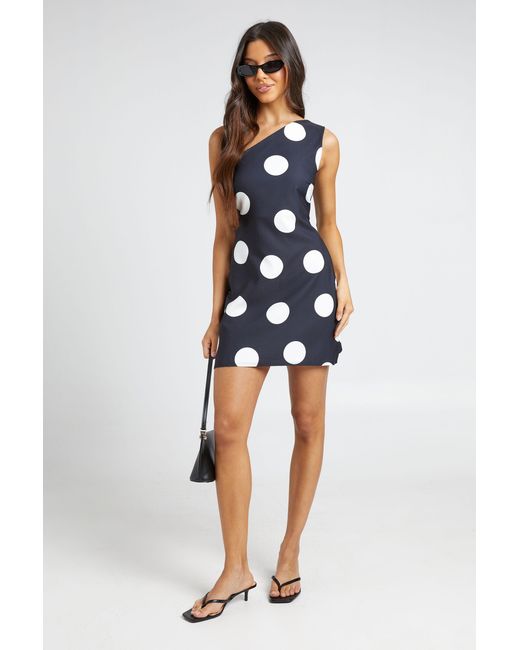 Boohoo Blue Polka Dot One Shoulder Mini Dress