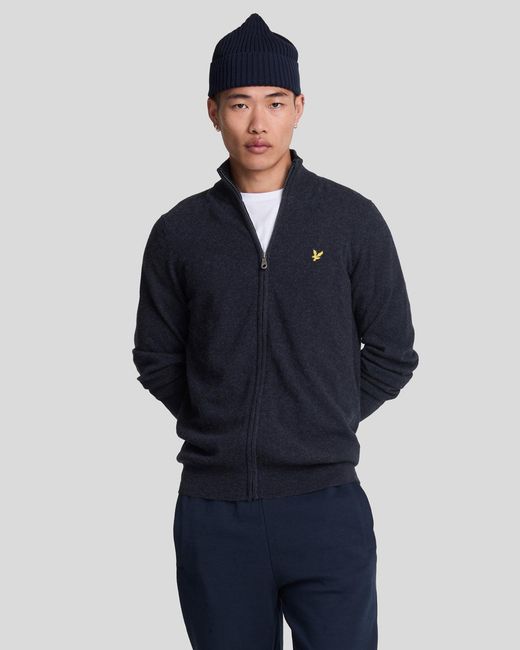 Lyle & Scott Blue Lambswool Blend Zip Cardigan for men