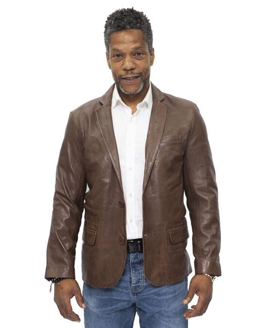 Infinity Leather Brown Slim 2 Button Blazer Jacket-London for men