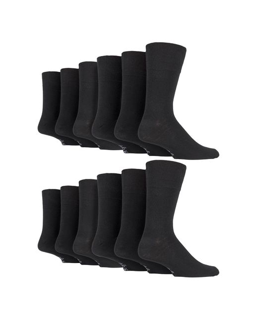 Gentle Grip Black 12 Pairs Loose Top Socks for men