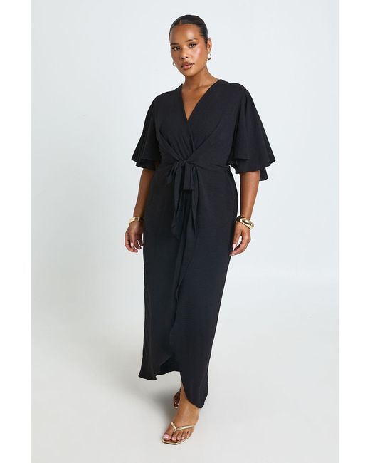 Boohoo Black Plus Textured Tie Detail Maxi Dress