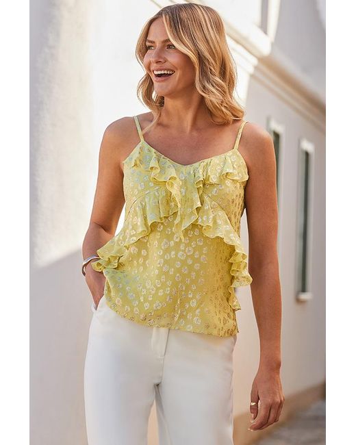 Sosandar White Animal Print Frill Detail Cami Top
