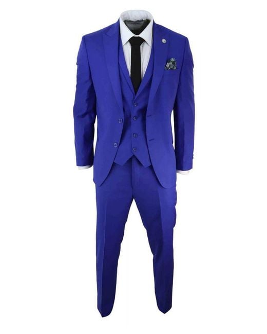 TruClothing Blue 3 Piece Royal Tailored Fit Complete Suit Best Groom Prom Wedding for men