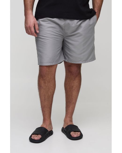 BoohooMAN Gray Plus Mid Length Regular Fit Swim Trunks for men