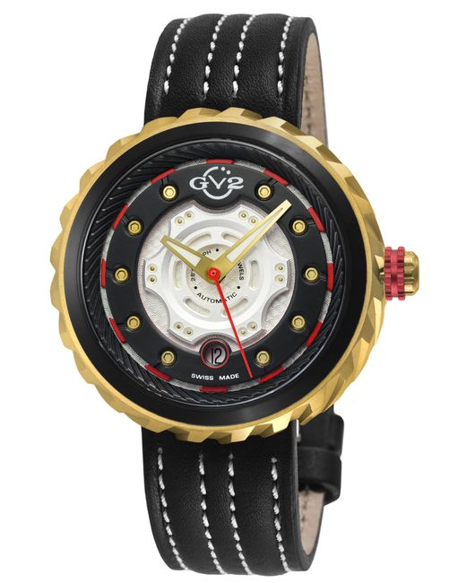 Gv2 Black Motorcycle Ipgp/Blk Case, Gp Dial, Gp Hands, Genuine Handmade Italian Leather/ Strap for men