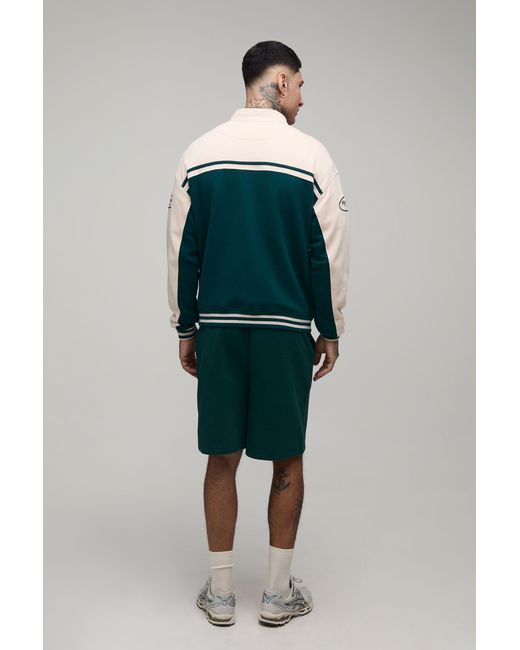 BoohooMAN Blue Tall Boxy Fit Biker Collared Colour Block Moto Jersey Jacket for men