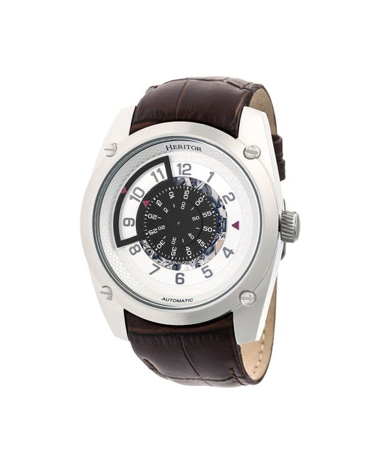 Heritor Gray Daniels Semi-Skeleton Leather-Band Watch for men