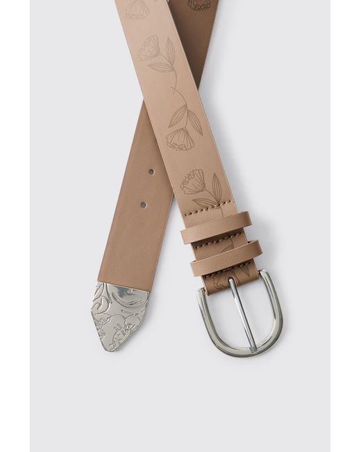 BoohooMAN Brown Pu Floral Belt for men
