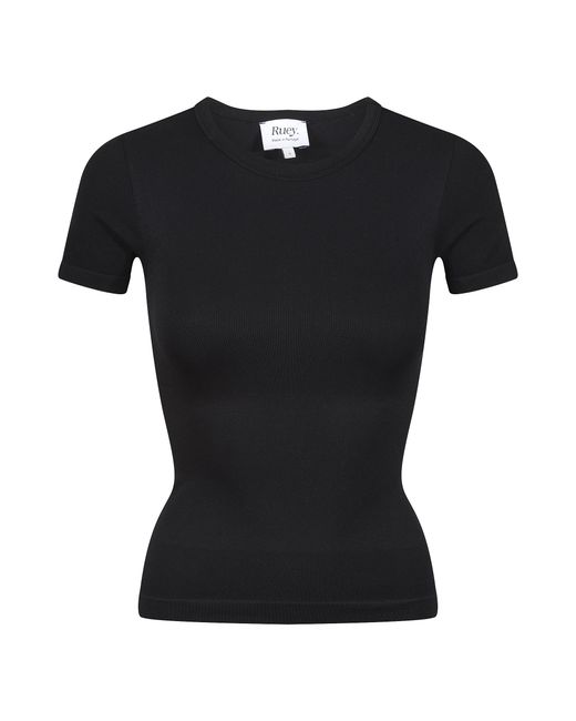 Ruey Black Ladies Essentials Basic T-Shirt Sculpting Recycled Stretch Everyday Fit