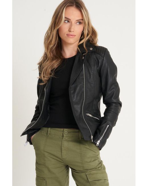Barney's Originals Black Tall Belina Leather Biker Jacket
