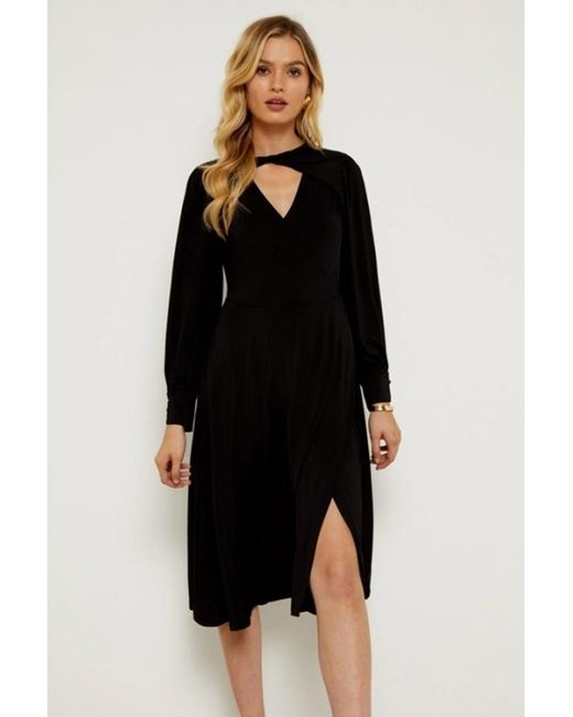 Sosandar Black Twist Neck Wrap Front Jersey Dress