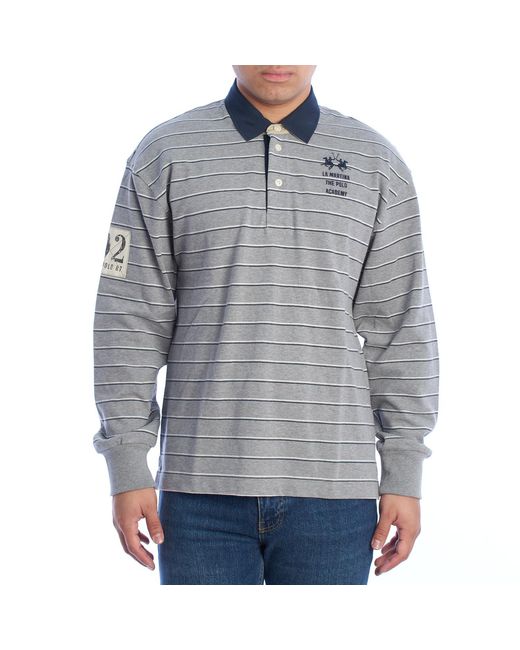 La Martina Gray Long Sleeve Comfort Fit Polo Ump304-Js336 for men