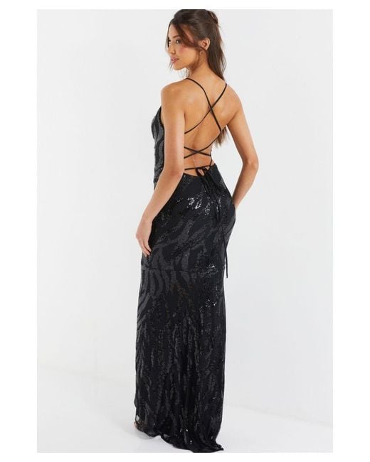 quiz black sequin fishtail maxi dress Quiz Diamante Trim Fishtail Maxi Dress - Black