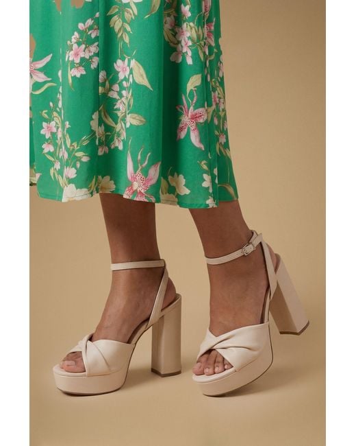 Oasis Green Amelia Faux Leather Twist Front High Block Heel Platform Sandals