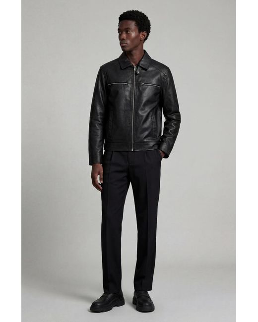Weston Black Reece Harrington Leather Jacket for men