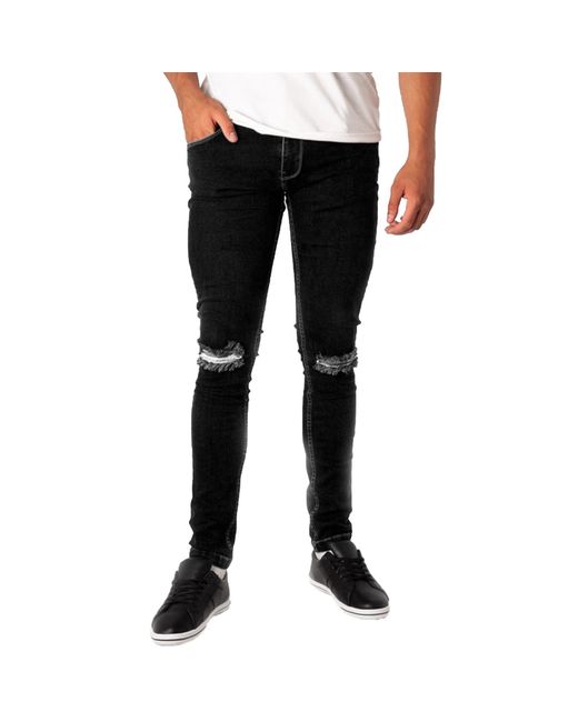 Soulstar Black Skinny Jeans Ripped Stretch for men