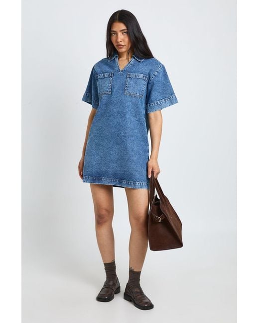 Boohoo Blue Tall Boxy Short Sleeve Denim Dress
