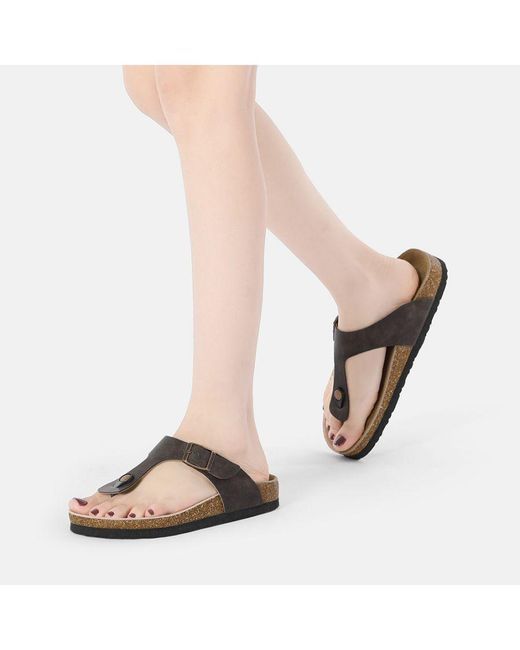 EVER AU Brown Flamingo Leather Toe Thong Sandals