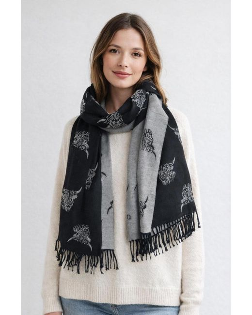 SVNX Black Highland Cow Reversible Scarf