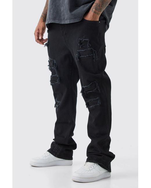 BoohooMAN Black Plus Skinny Stacked Distressed Ripped Jeans for men