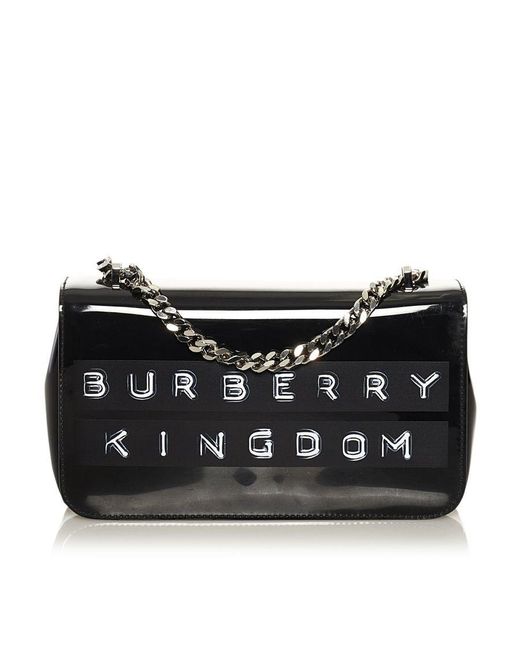 Burberry Vintage Patent Kingdom Flap Crossbody Black Patent Leather