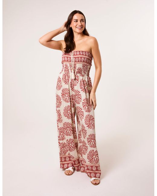 Blue Vanilla Pink Strapless Elasticated Printed Jumpsuit