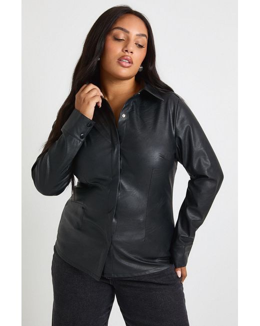 Boohoo Black Plus Pu Cinch Waist Shirt