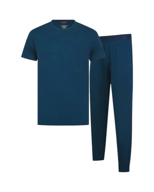 Lyle & Scott Blue Cotton Pajamas Sets With Short Sleeve And Cuff Trousers for men