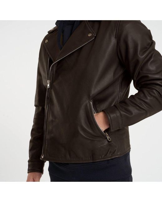 Barney's Originals Black Leather Biker Jacket for men
