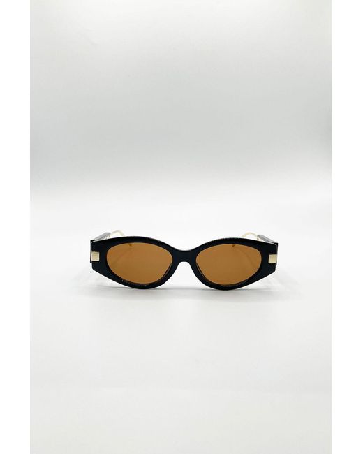 SVNX Black Oval Metal Detail Sunglasses