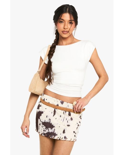 Boohoo White Faux Suede Cow Print Mini Skirt