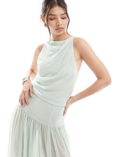 ASOS White Chiffon High Neck Top With Open Back Co-Ord