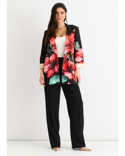 Gini London Red Floral Contrast Lined Oversized Blazer