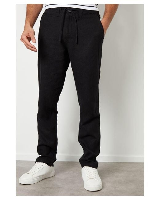 Threadbare Black 'Annual' Linen Blend Casual Trousers for men
