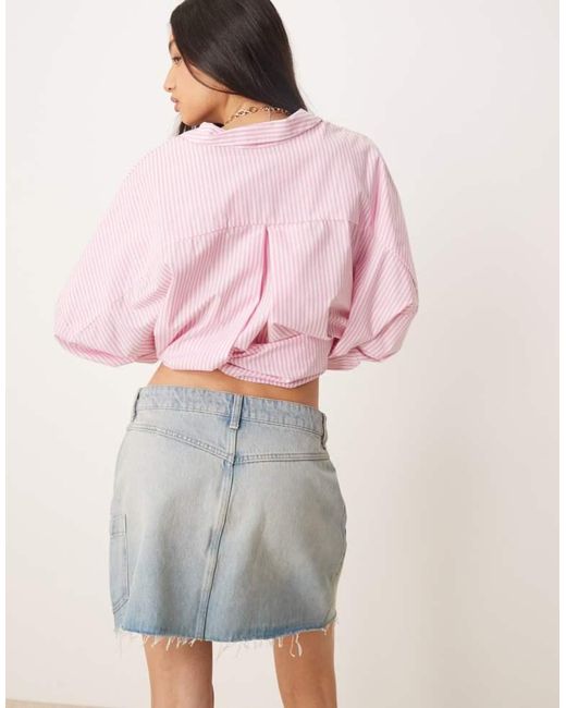 ASOS Pink Denim Mini Skirt With Button Fly And Patch Pocket