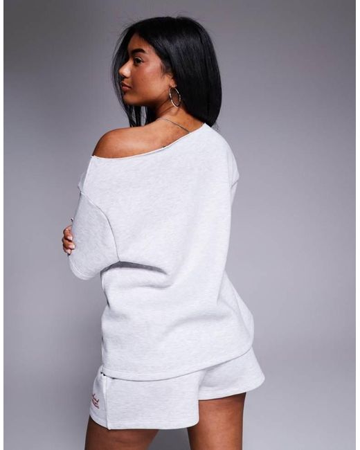 ASOS Gray Co-Ord Off Shoulder Sweat With Scribble Logo