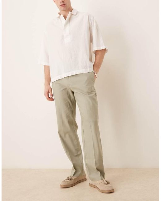 ASOS Natural Smart Straight Leg Linen Blend Trousers for men
