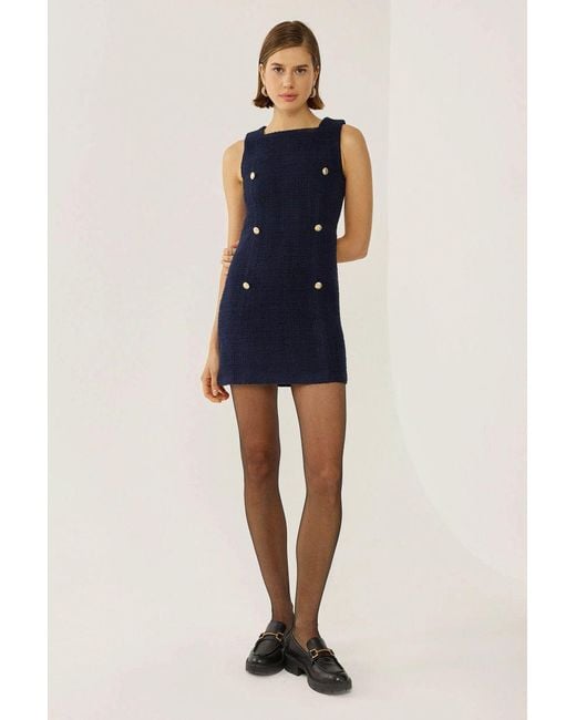 Hiccup Blue Tweed Buttoned Mini Dress