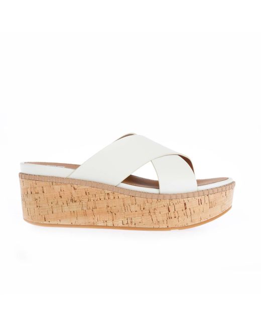 Fitflop Eloise Leather Wedge Cross Slide Sandals in White | Lyst UK